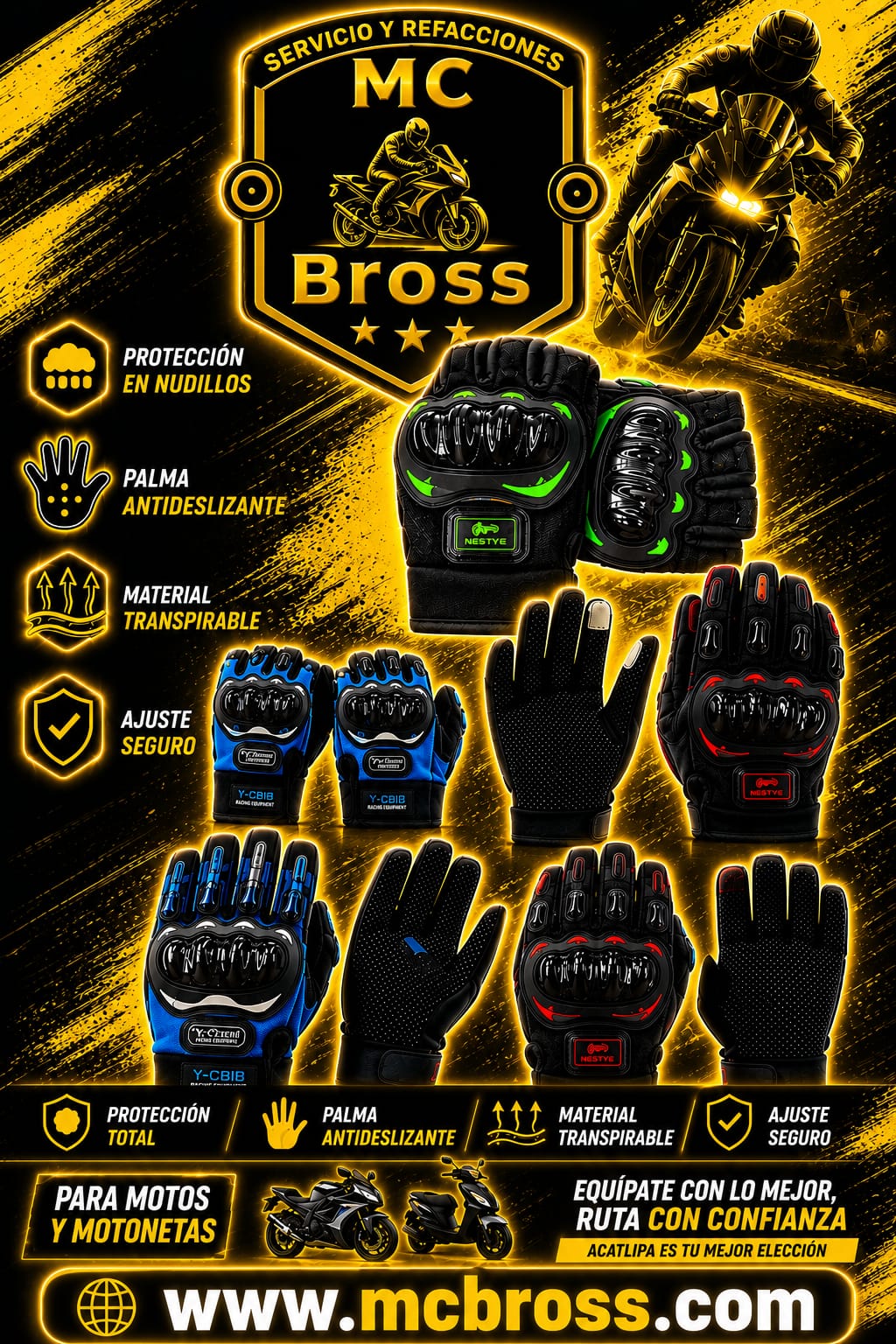 Guantes de protección para moto MCBROSS Temixco