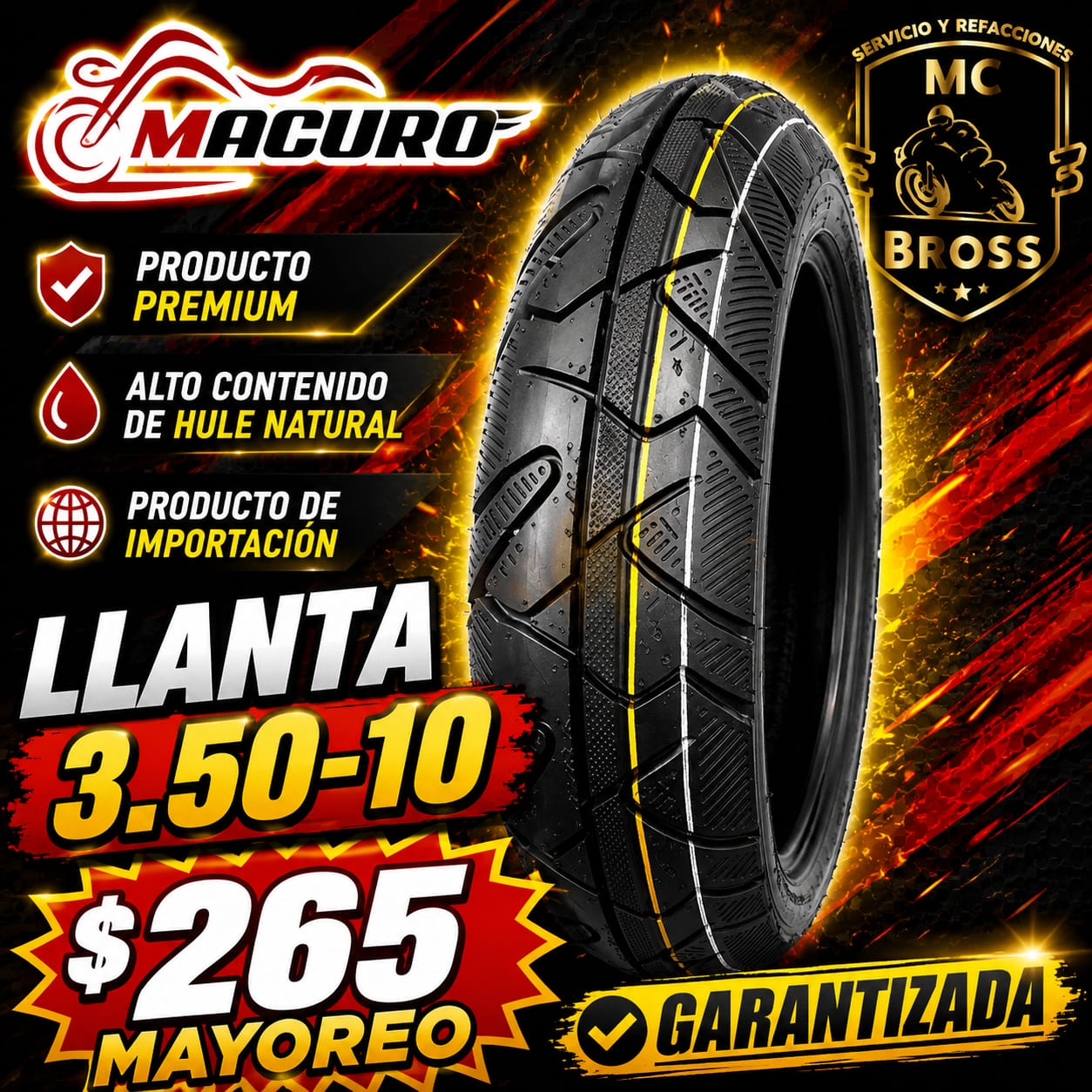 Llanta Macuro 3.50-10 en oferta de mayoreo MCBROSS Temixco