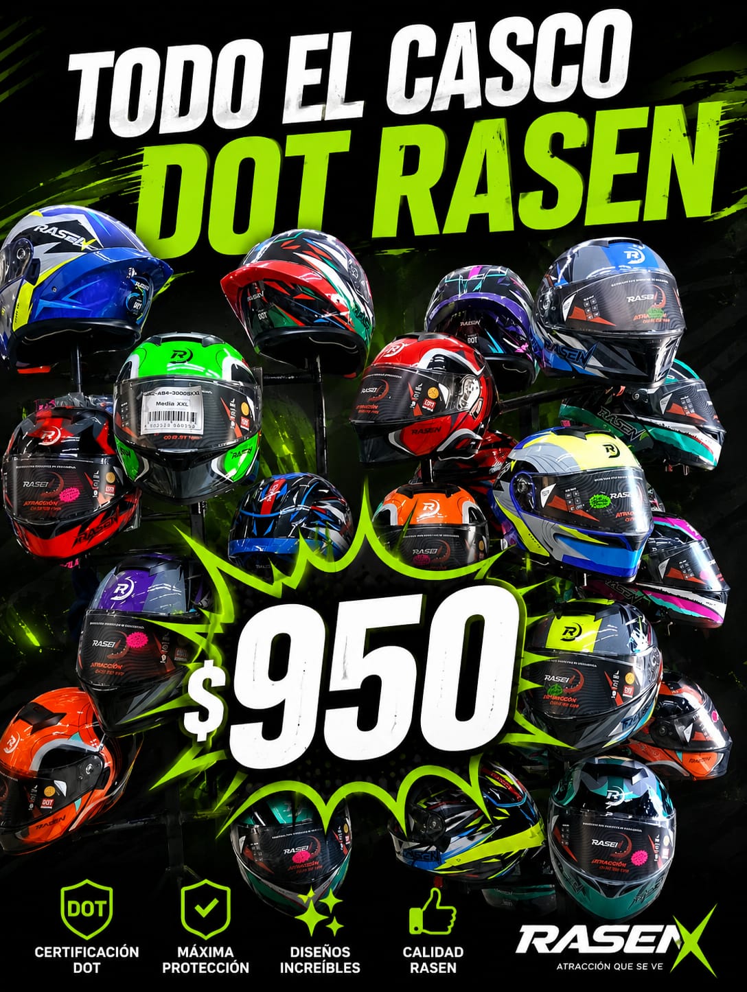 Promoción casco DOT Rasen a $950 en MCBROSS Temixco