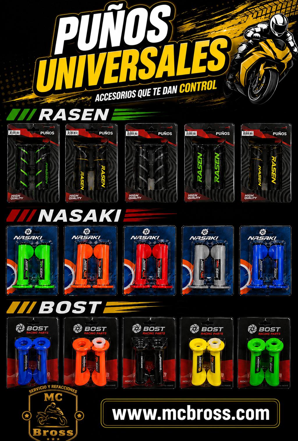 Puños universales Rasen Nasaki Bost para moto MCBROSS Temixco